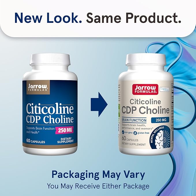 Jarrow Formulas Citicoline CDP Choline 250 MG, CDP Choline Supplement Supports Brain Health, Performance and Memory, 60 Capsules, Up to a 60 Day Supply