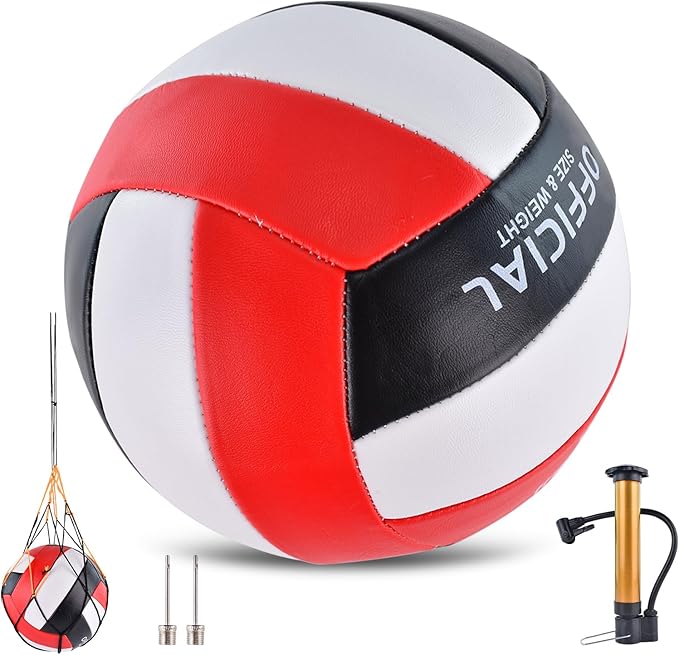 ELKCIP Volleyballs Official Size 5, Waterproof Soft Bulk Recreational Volley Balls with Pump and Net Bag for Indoor Outdoo...