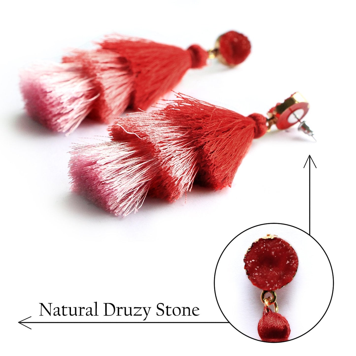 Me&Hz Red Layered Fashion Tassel Earrings Dangle Drop Bohemian Statement Earring for Women Red Ombre Fringe Crystal Studs Christ