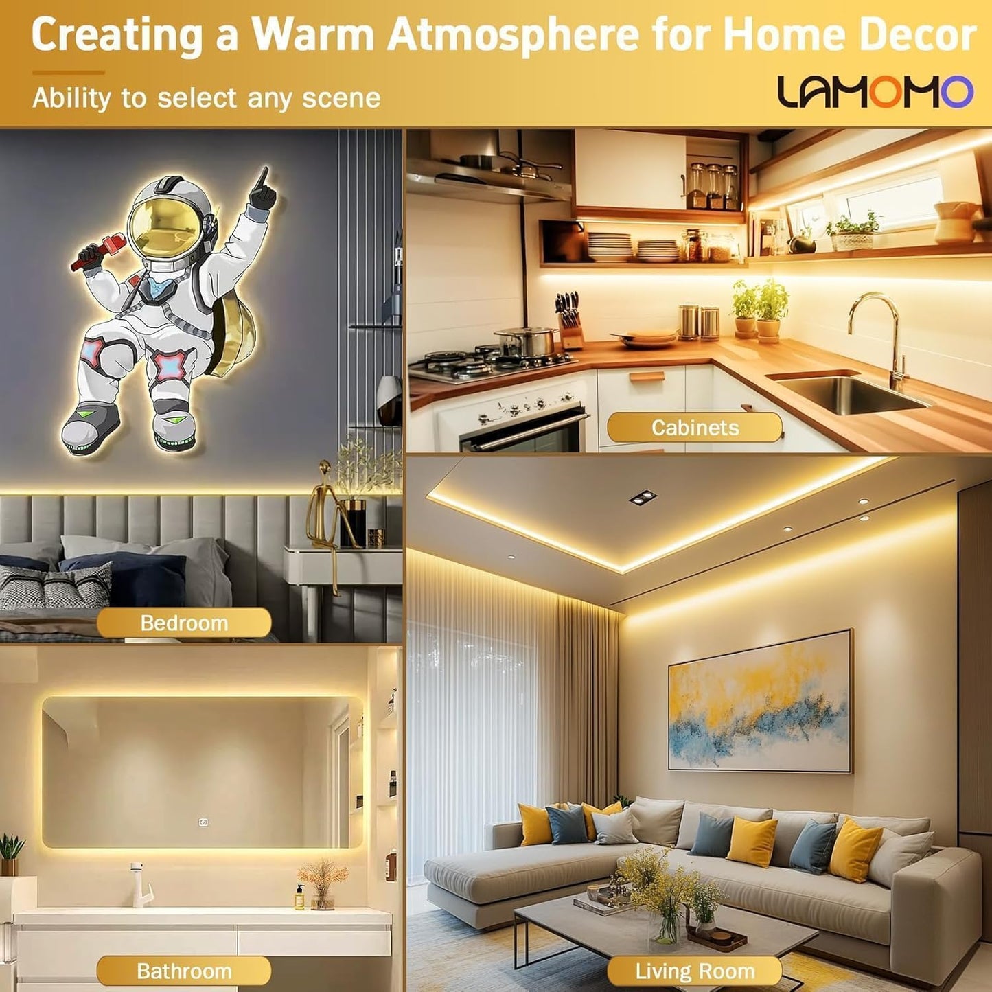Lamomo COB LED Strip Lights Pro, 32.8Ft Warm White Dimmable Self-Adhesive Led Rope Light with Remote, Flexible Cuttable Waterproof 3000K Silicone Neon Tape Lights for Bedroom, Indoor, Outdoor,Cabinet