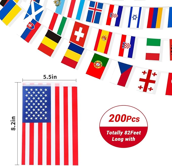 International Flags of The World 200 Countries Pennant Bunting World Flag Banner for Themed Parties, Grand Openings, Around the World Decorations