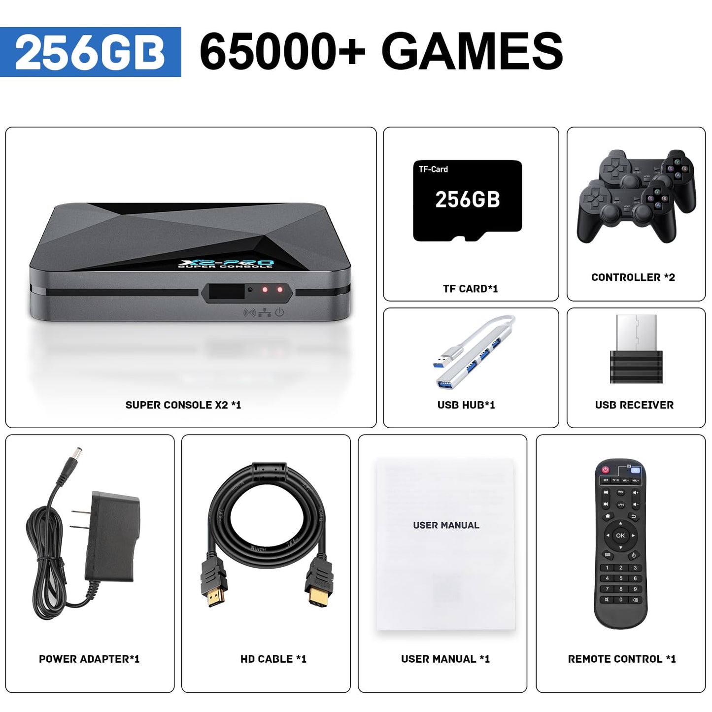 2025 Upgrade Kinhank Retro Game Console,Super Console X2 PRO Emulator Console with 65,000+ Classic Games,Retro Gaming Console with EmuElec 4.6 &Android 9.0,4K HD Output,2.4+5G WiFi,BT 5.0