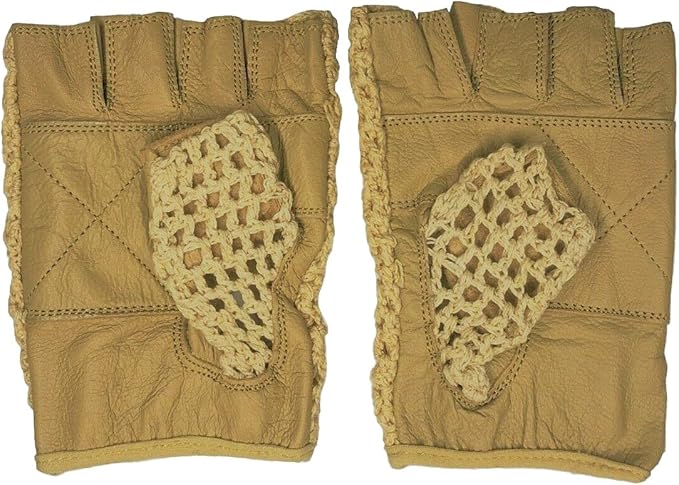 Mens Retro Crochet Cycling Gloves - British Tan