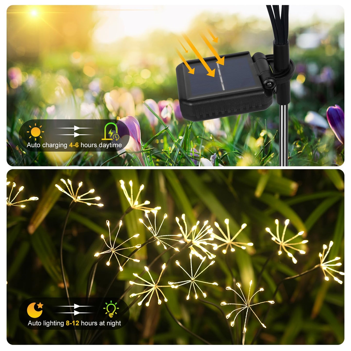 Kwaiffeo Solar Garden Lights Outdoor: Waterproof 2 Modes Twinkling Fireworks Light, Solar Lights for Outside Yard Pathway Garden Decor - Mothers Day Gardening Gifts for Women, Warm White -6Pack