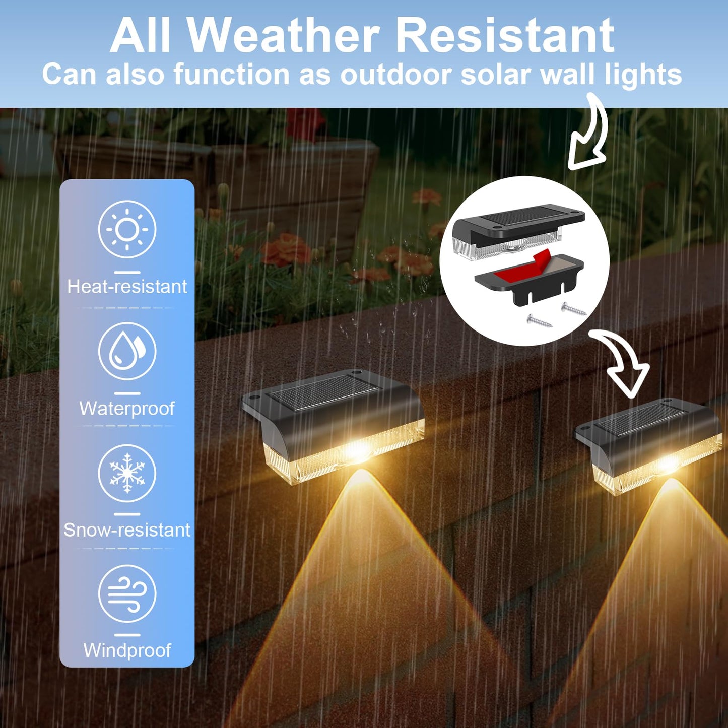 Agotd Solar Fence Lights Outdoor  8 Pack Fence Light Solar Powered Wall Lighting  Deck Lights Waterproof Led For Outside  Garden  Backyard  Patio  Pathway  Railing  Pool  Stairs  Step  Warm White