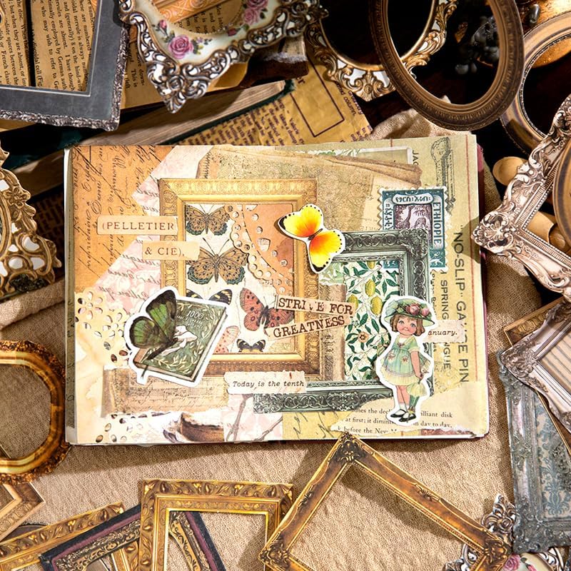 30Pcs Vintage Scrapbook Paper Photo Frame for Scrapbooking Junk Journal Collage Diary Embellishment DIY Photo Album DIY Craft Decoration, 10 Patterns (YSDC4)
