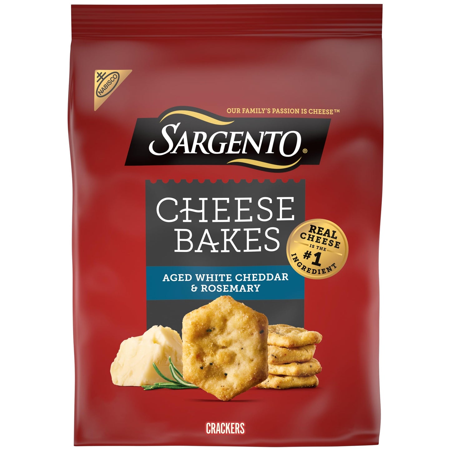 Sargento Cheese Bakes Aged White Cheddar and Rosemary Crackers, Cheese Crackers, Lunch Snacks, 4.5 oz