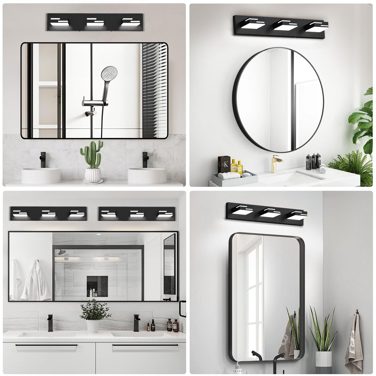 Lkhf Led Modern Bathroom Vanity Light Fixtures 3-Light 5Cct Dimmable Matte Black Vanity Lights For Bathroom Lighting Fixtures Over Mirror  With 350?Rotatable Acrylic Heads  22-Inch