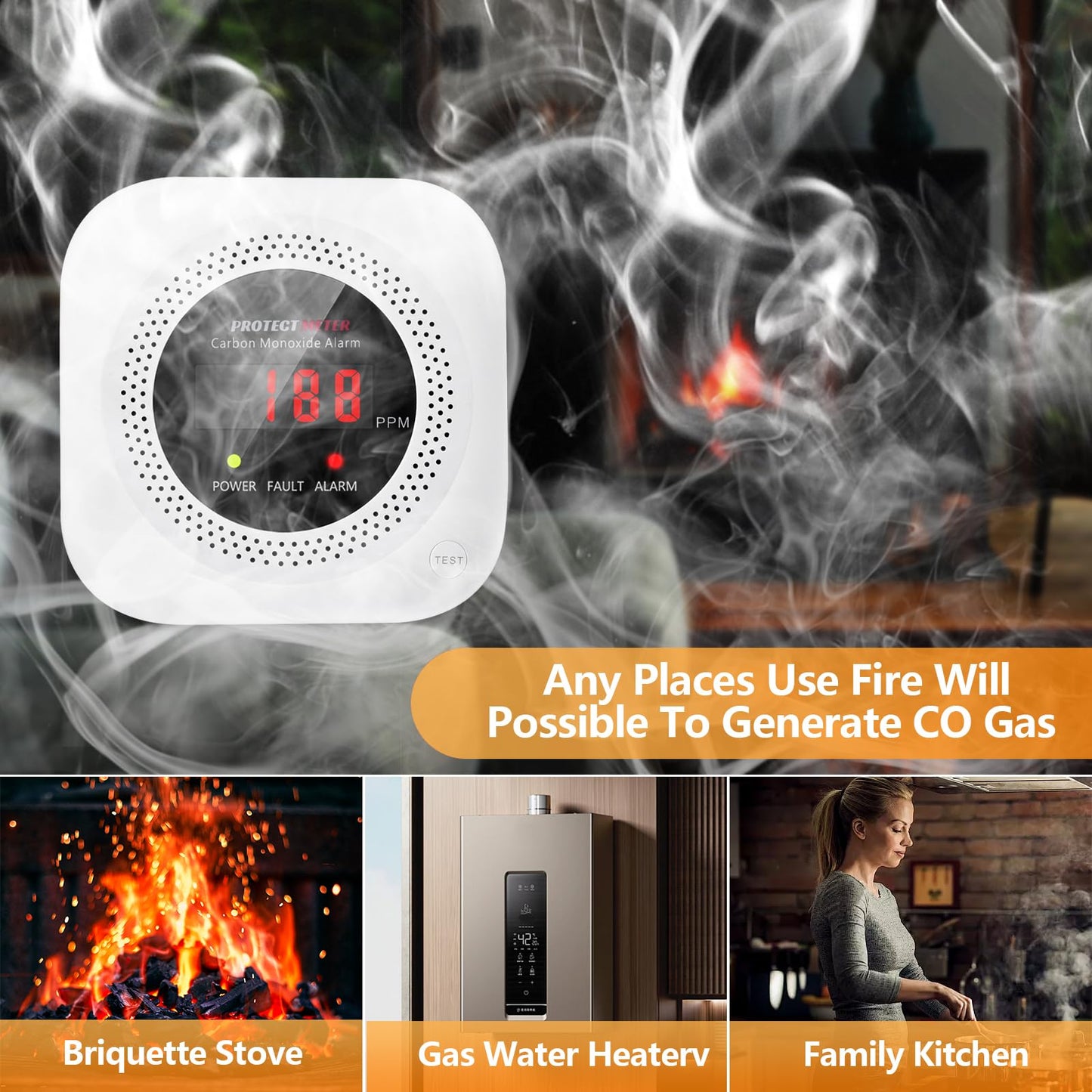 Carbon Monoxide Detectors Plug in, Carbon Monoxide Alarm, Co Detector with Digital Display for Home/Kitchen/RV