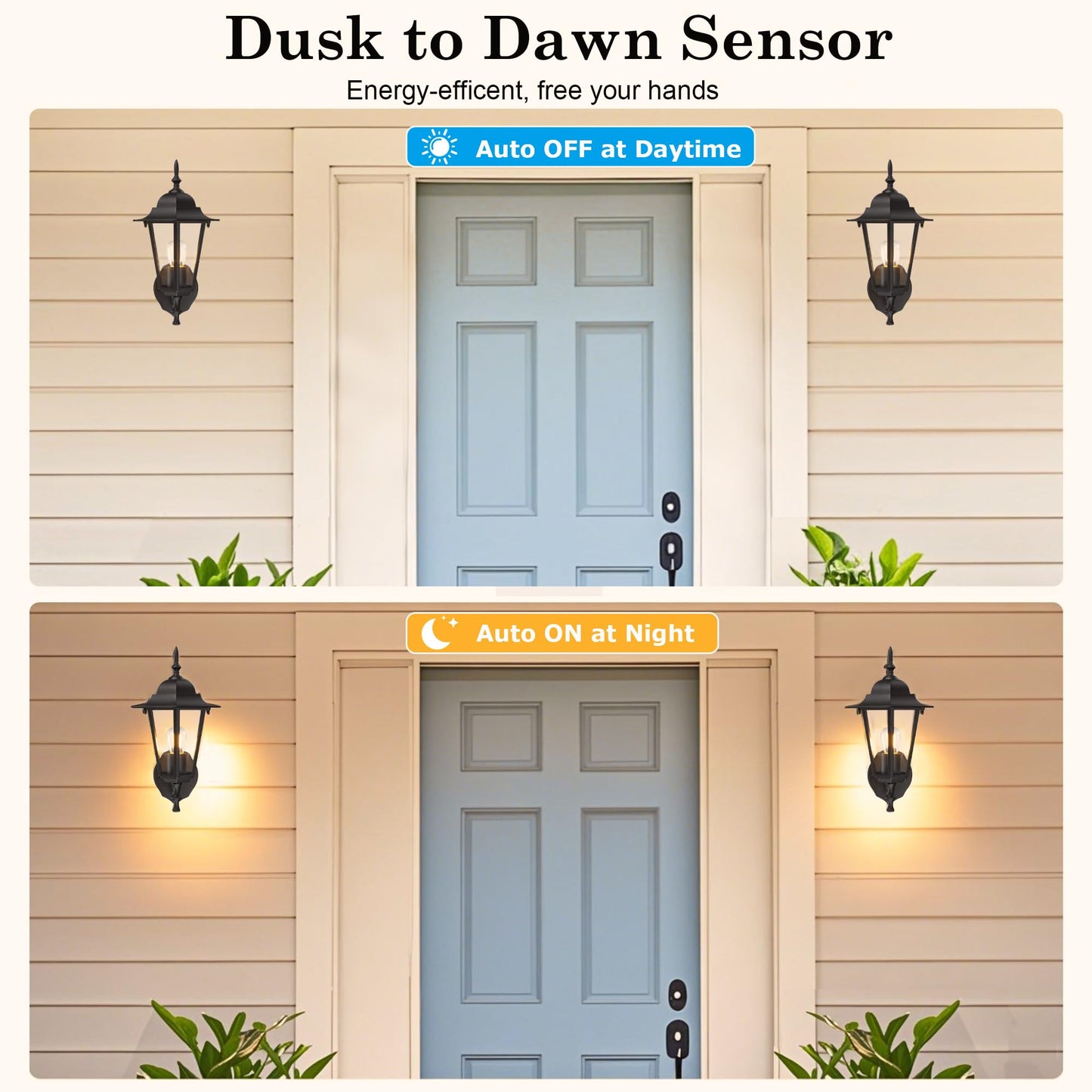 GRUENLICH Outdoor Wall Sconce, Dusk to Dawn Lighting, Black Aluminum, 14 Inch, Model GR-WL003D2D-BK-1PK, Clear Glass