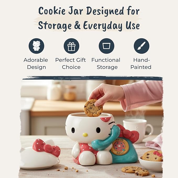 Hello Kitty Phone Call Cookie Jar, 8.75"L x 5.825"W x 7.5"H created by Blue Sky Clayworks