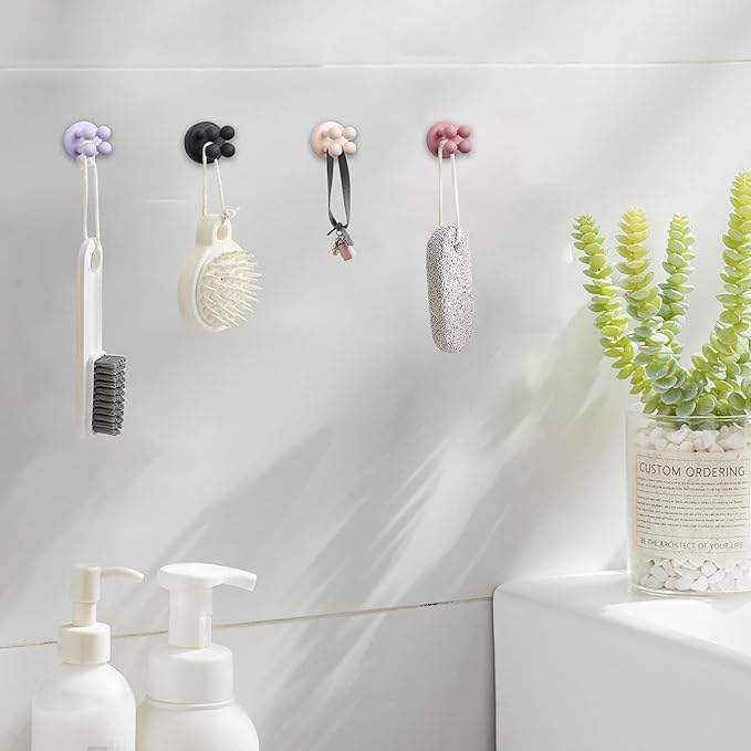 4Pcs Silicone Toothbrush Holders for Bathrooms,Waterproof Self Adhesive Multifunctional Hook for Hanging Towel Key Plug Cable for Bathroom Kitchen Living Room Office PurpleGreenPinkYellow