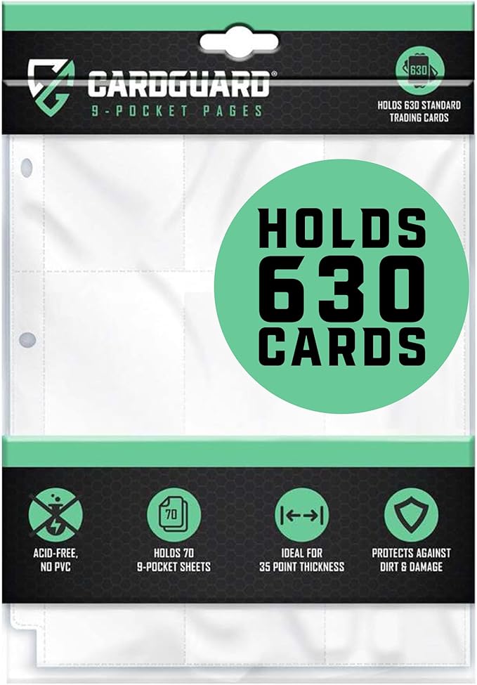 CardGuard 9-Pocket Card Sleeves Binder Sheets, 70 Count – Clear PVC-Free, Acid-Free Protector Sheets for Pokémon, YuGiOh, ...