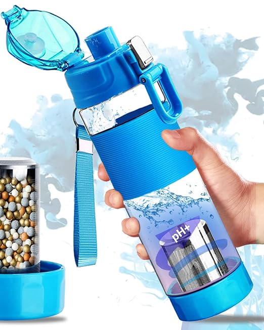 Alkaline Water Bottle 22oz Minerals Filtered Reduce ORP Ph Water Filter Alkaline 9.5, Alkaline Water Filter Bottle for Sports,Camping