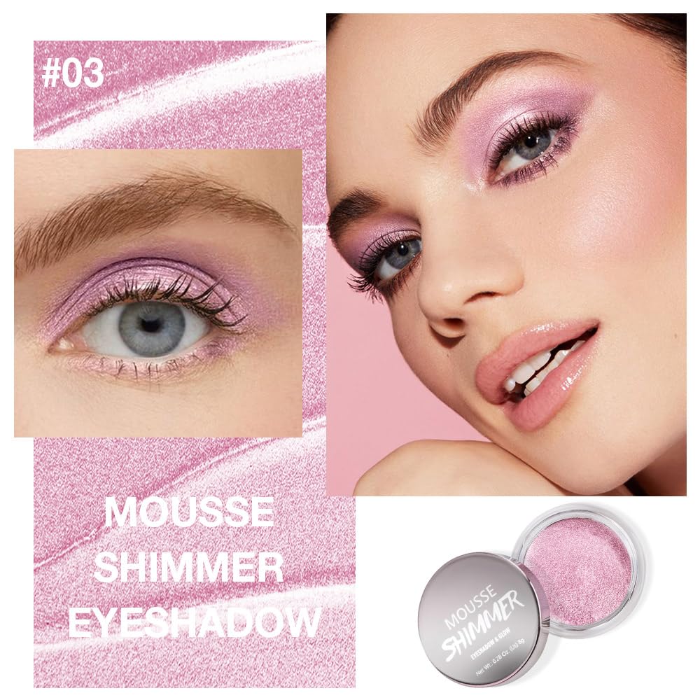 Bright Pink Mousse Single Eyeshadow Palette -Neutral Matte & Shimmer Eyeshadow,Mini Cream Glitter Eye shadow,Long Lasting Highly