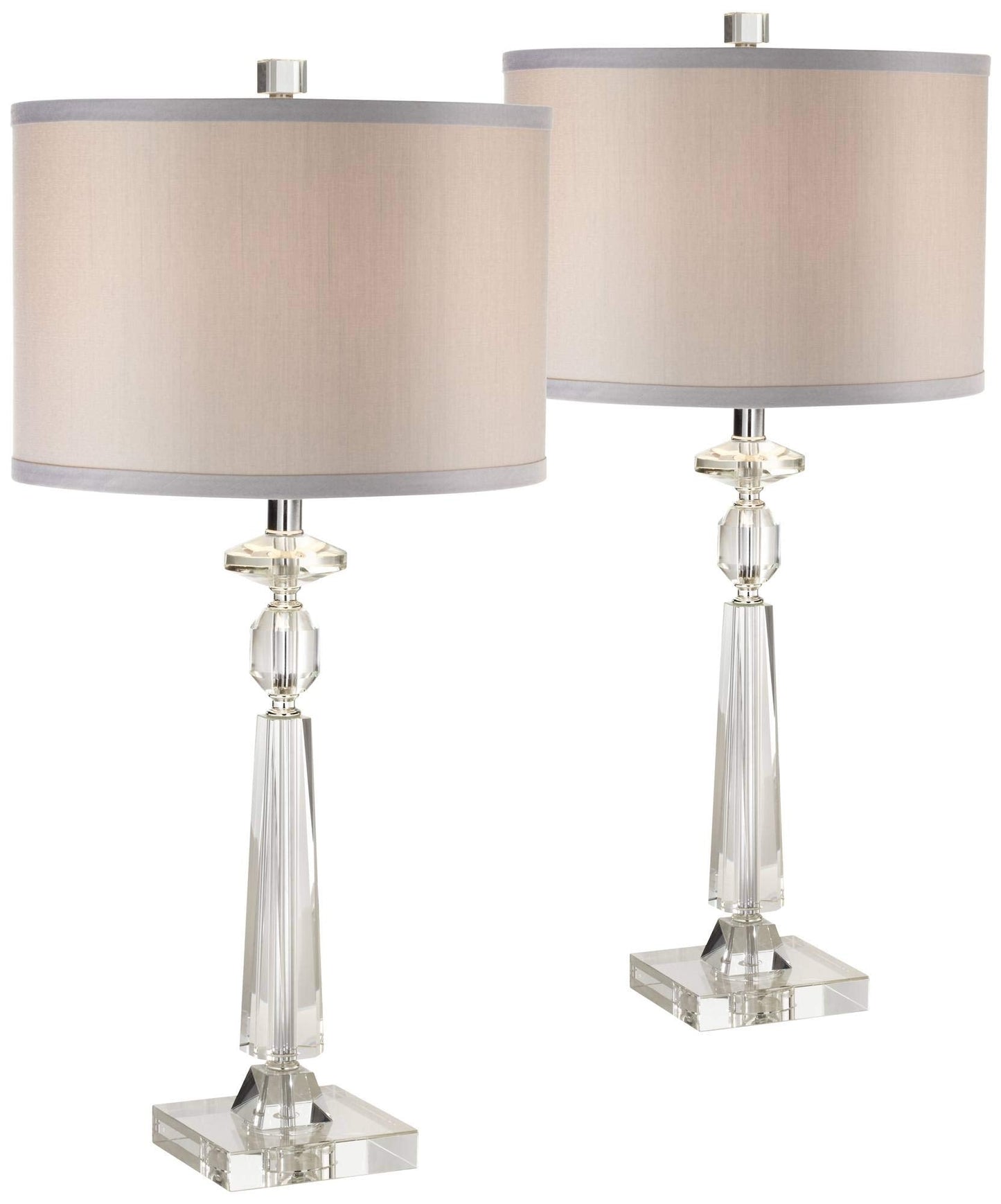 Vienna Full Spectrum 27 Tall Table Lamps Set Of 2, Gray Drum Shade, Crystal, Model 40A06, Ideal For Living Room, Bedroom, Office