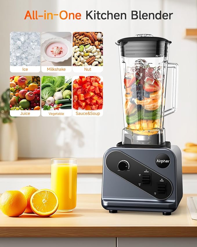 Blenders for Kitchen, 2000W Professional Blender, 68oz Large Capacity with 27oz To-Go cup, Smoothie Blender with 35000RPM to Make Soups, Jams, Frozen Fruit&More, Dishwasher Safe, BPA-Free