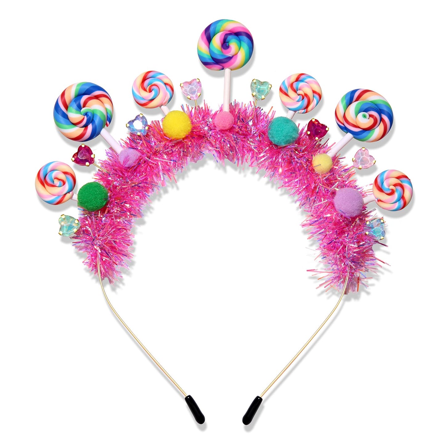 Candy Cane Headband Christmas Holiday Lollipop Headpiece Colorful Pom Pom Pink Tinsel Xmas Birthday Party Accessories Candyland