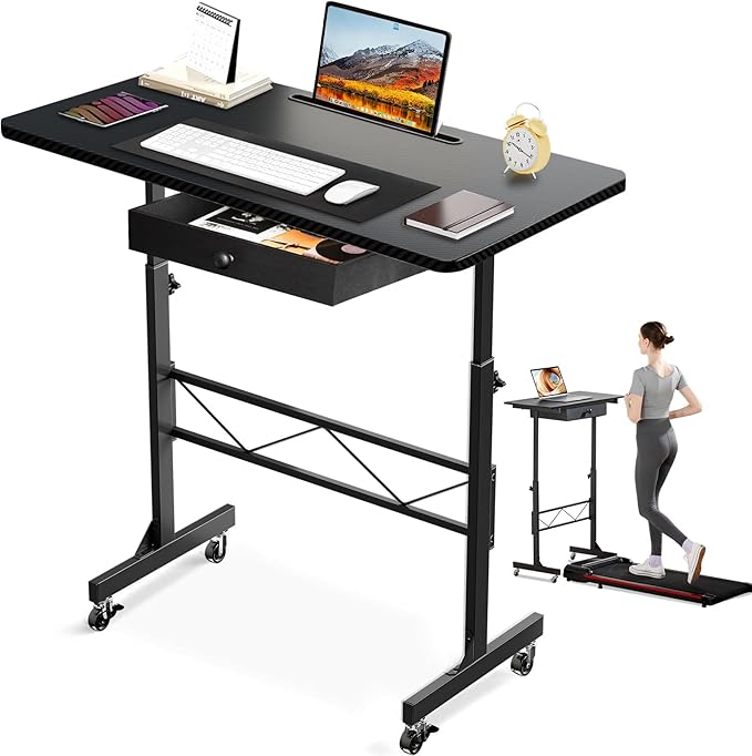 COMHOMA Small Standing Desk Adjustable Height Small Computer Desk Mobile Portable Rolling Laptop Table with Wheels 32" Com...