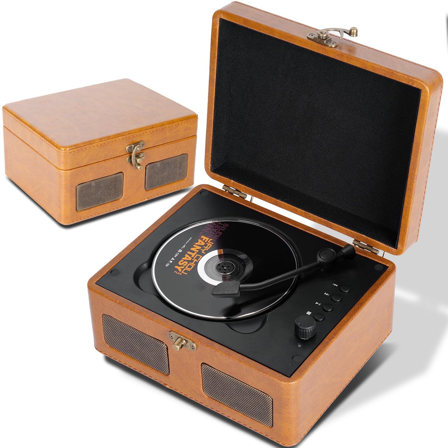Retrobeat Time Vintage Portable Music Box - Cd With Speakers, Bluetooth Transmitter, Rechargeable, Usb/Aux, Multi-Mode Gift(Brow