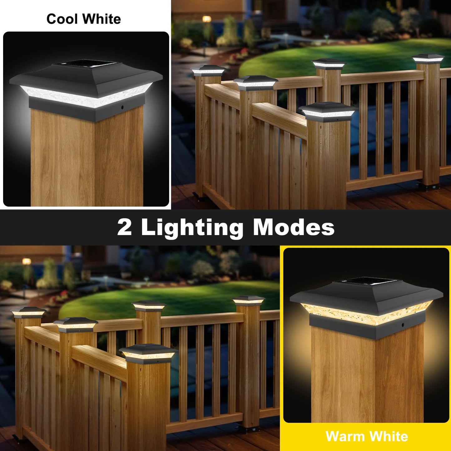 T-Sun Solar Post Cap Lights 6 Pack For 4X4 Vinyl/Wooden Posts  Waterproof Outdoor Warm & Cool White(3000K/6000K) Solar Powered Deck/Garden/Patio Lighting