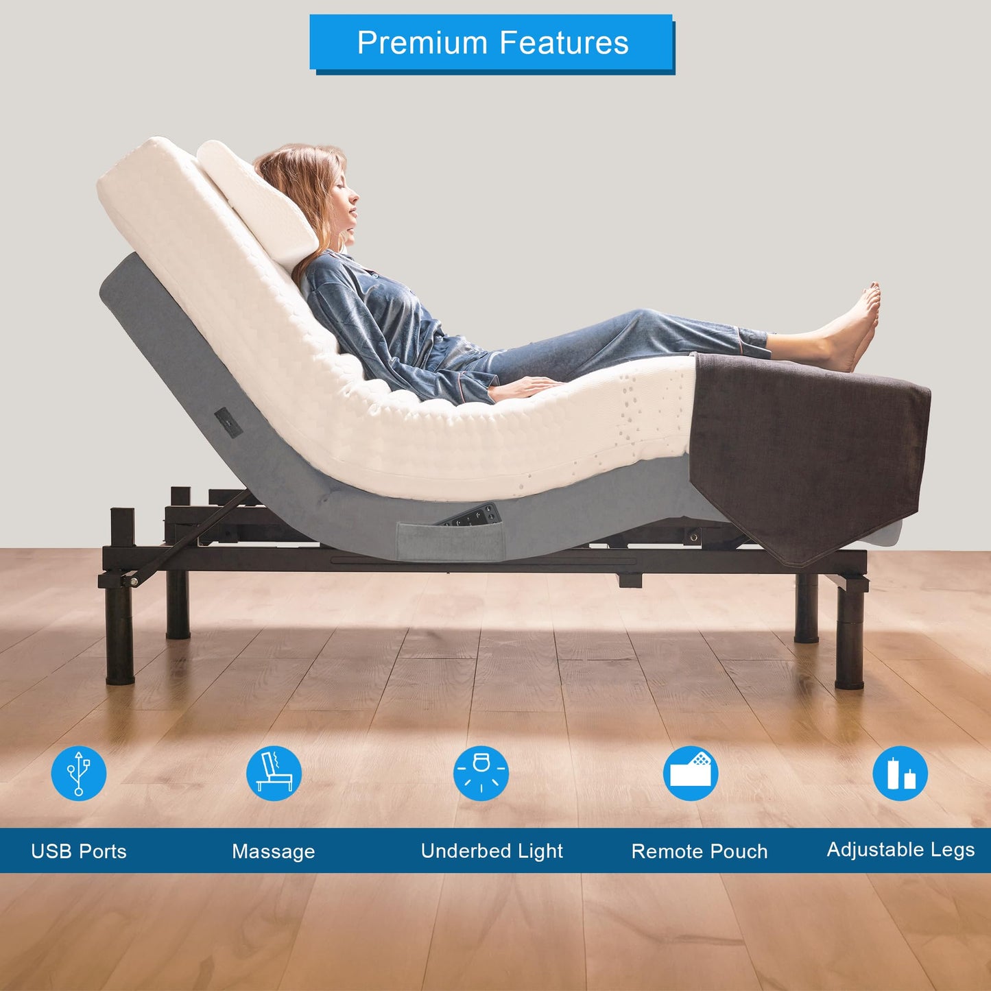 Irvine Home Collection King Adjustable Bed Base | Dual Massage | USB Ports | Zero Gravity | Anti-Snore | Memory Positions | Under Bed Lighting | Wireless Remote | Zero Clearance