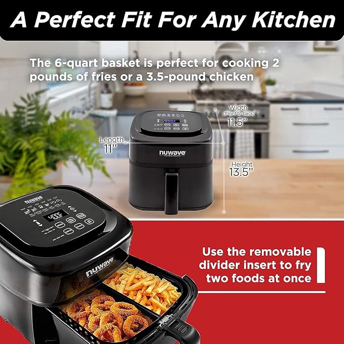 Nuwave Brio 6-Quart Digital Air Fryer Including Non-Stick Baking Pan and Stainless-Steel Cooking Rack (6-Quart + Gourmet Kit), Black