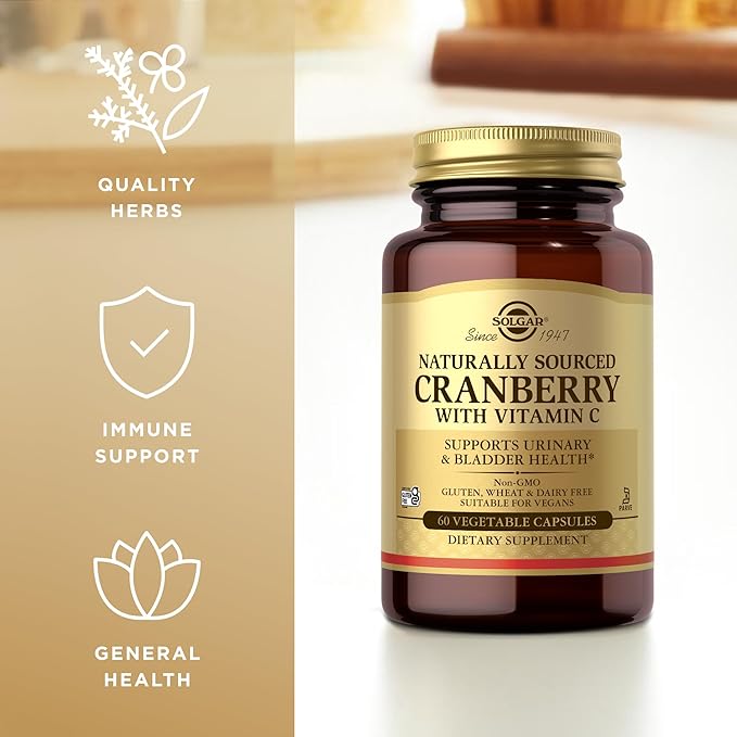 SOLGAR Cranberry with Vitamin C - 60 Vegetable Capsules, Pack of 2 - Supports Urinary & Bladder Health - Non-GMO, Vegan, Kosher, Gluten Free - 120 Total Servings
