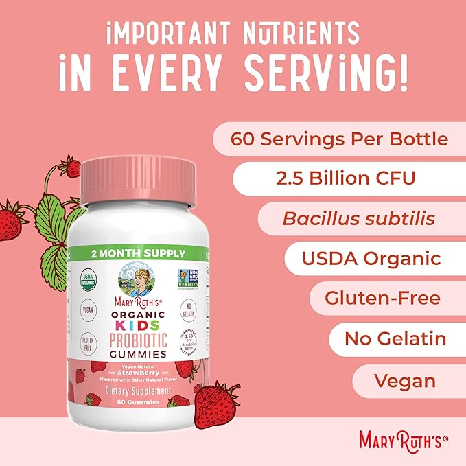 MaryRuth Organics Multivitamin, Probiotic, Magnesium Calm, and Vitamin C Gummies for Kids | Clean Label Project Verified® | Vitamins for Immune Support & Overall Health | Vegan, Non-GMO, Gluten Free