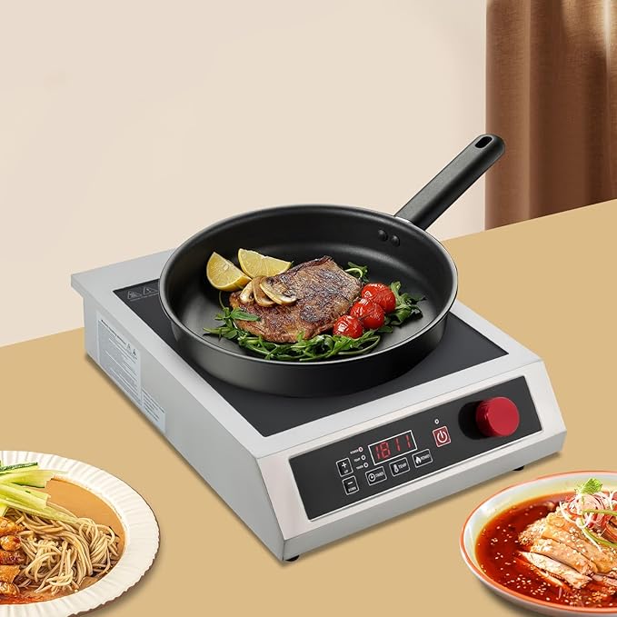 3500W Commercial Induction Cooktop, Professional Portable Induction Cooktop with LED Digital Display, Portable Countertop Burner with 10-Speed Temperature/Power Adjustable