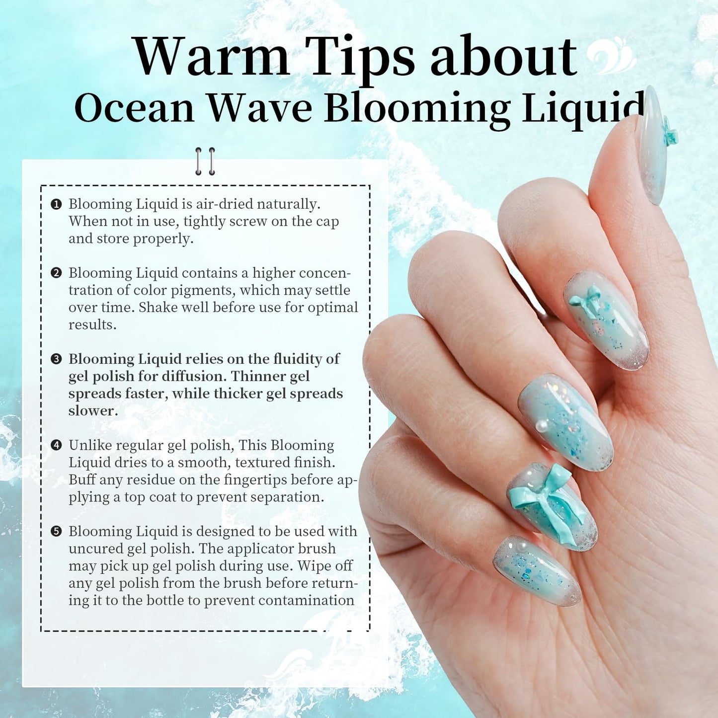 JODSONE Ocean Wave Blooming Gel Nail Polish,16.5ml Sky Blue Blooming Liquid for Spreading Effect Wave,High Fluidity Wave Texture