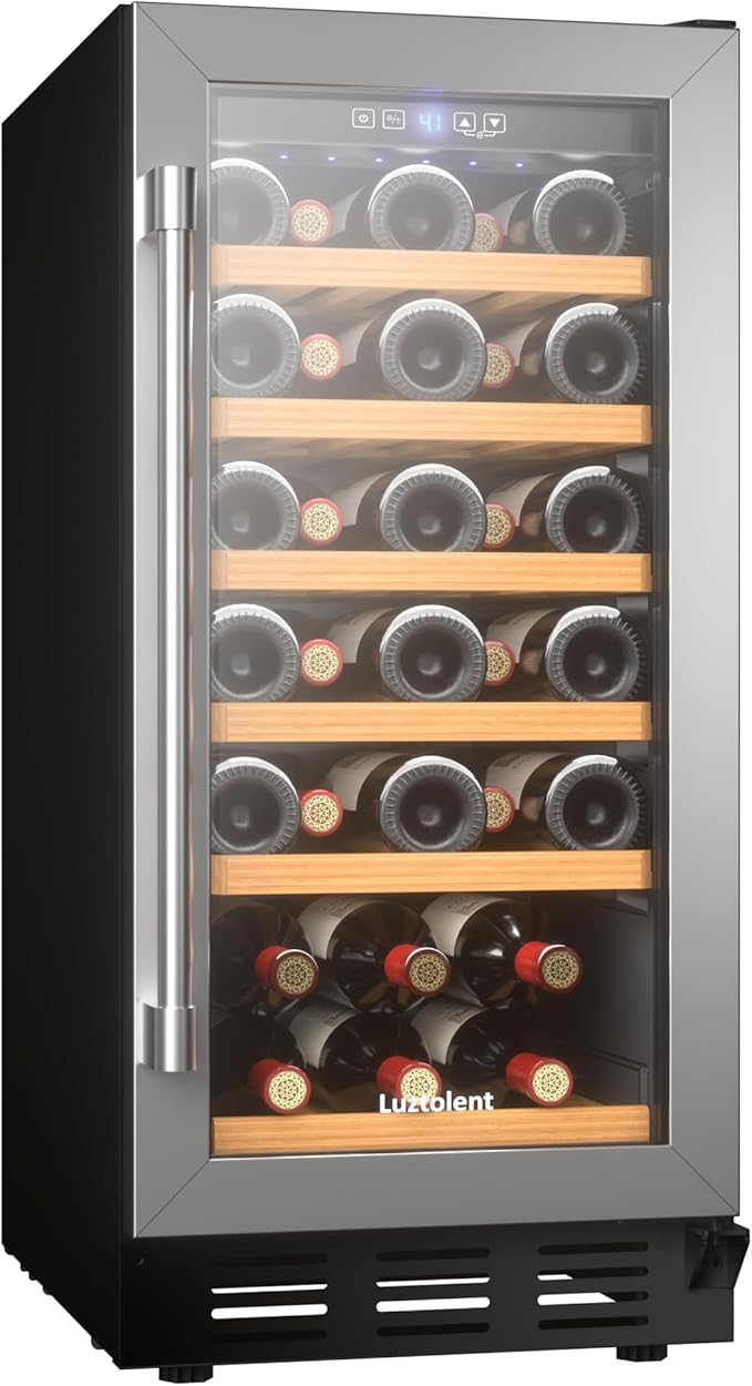31 Bottles Wine Cooler Refrigerator, 15 Inch Wine Cooler with Single Zone, Built-in or Under Counter, 41-64°F Digital Touchscreen, Triple-Layer Glass,Wine Cellars for kitchen