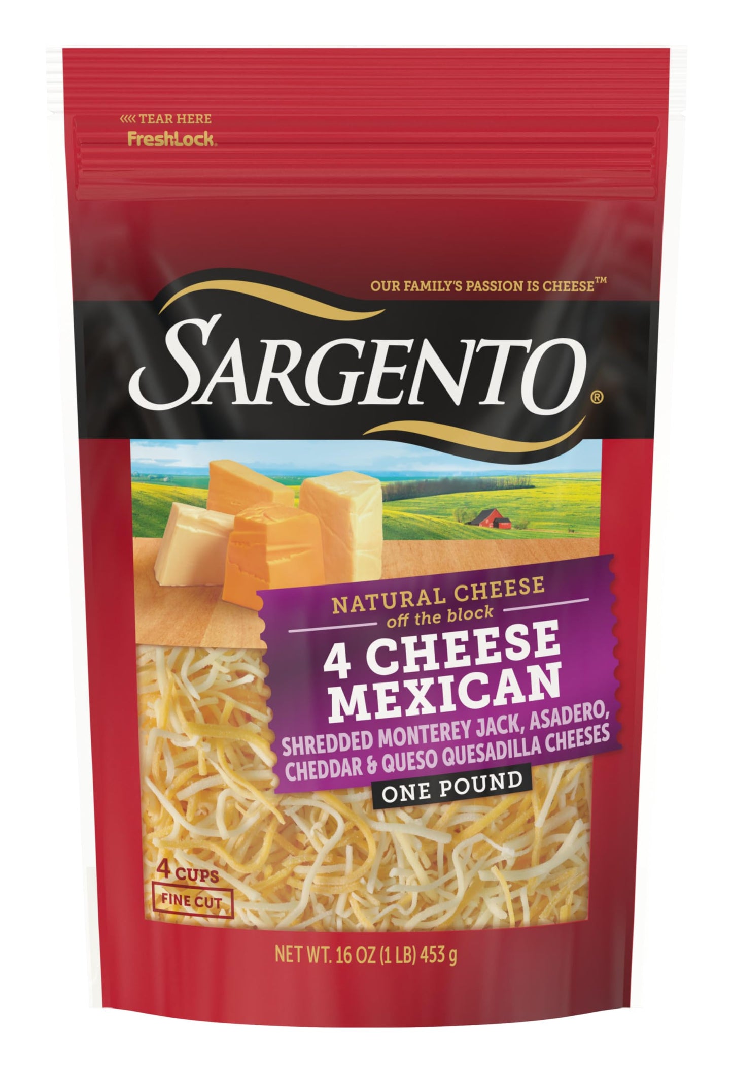 Sargento Natural 4 Cheese Mexican Shredded Cheese, Fine Cut, 16 oz