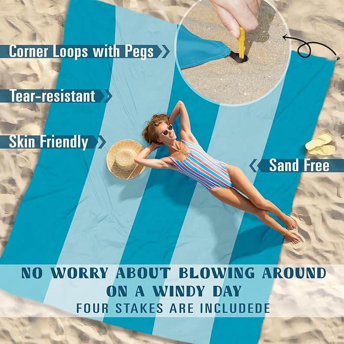 Beach Blanket Sandproof Waterproof 78''×81''1-5 Adults Oversized,Compact Lightweight Durable Beach Mat for Travel Camping Hiking Picnic Blanket
