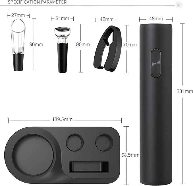 5 in 1 AA Battery Operated Electric Wine Opener Set – Automatic Wine Bottle Opener with Storage Base, Vacuum Stopper, Foil Cutter & Aerator Pourer and Easy Cork Removal