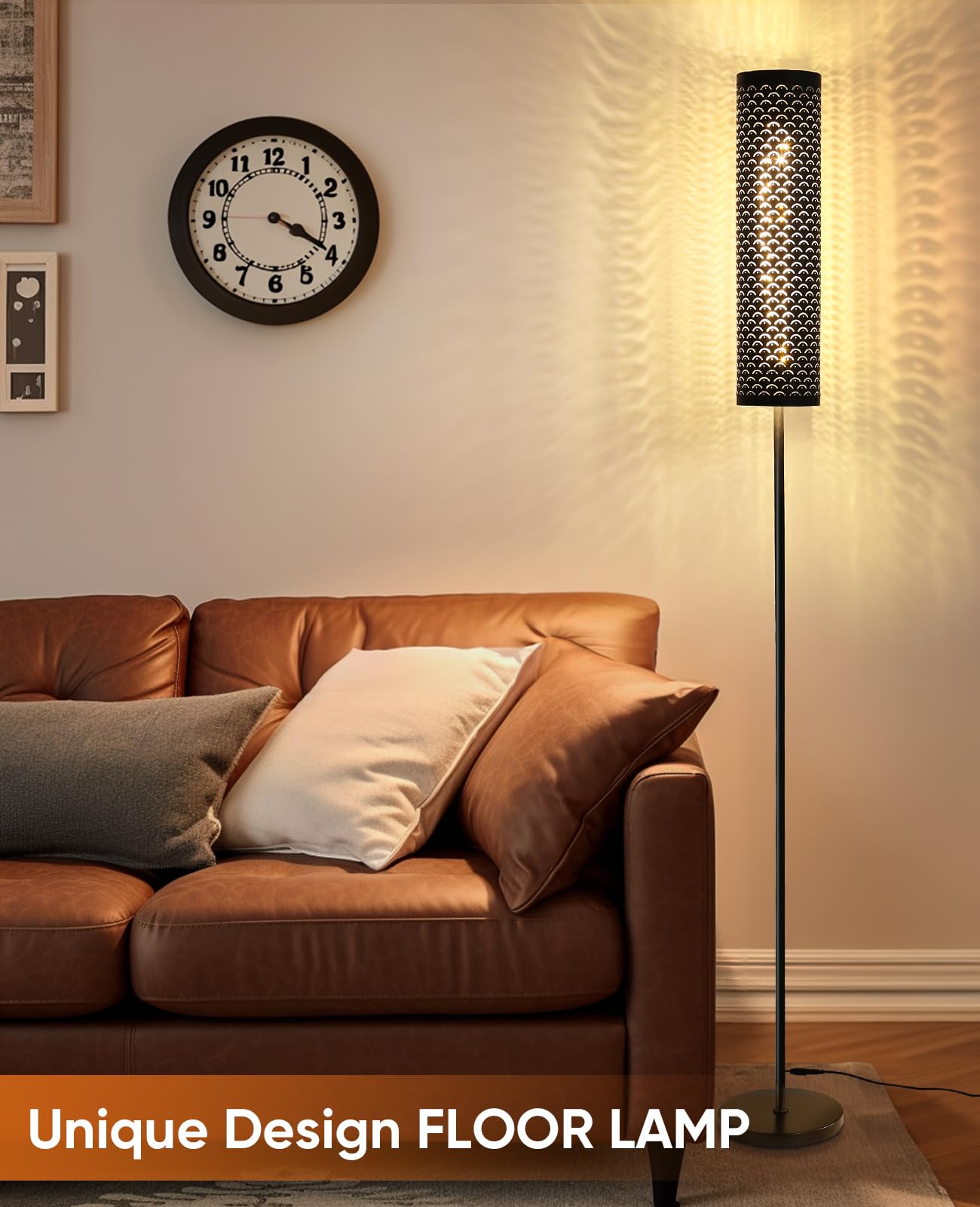 VOUTOOR Industrial Modern Floor Lamp, Dimmable, Remote Control, Fabric Shade, Black, Model FL241008