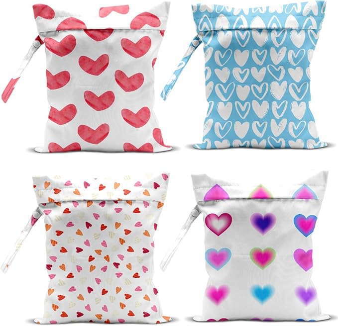 4 Pack Wet Bag for Swimsuit, Beach Travel Essentials Wet Dry Bag, for Sunscreen Toiletry Dirty Clothes Yoga Gym Diaper, Friend Summer Beach Vacation Gifts. Various heart shapes