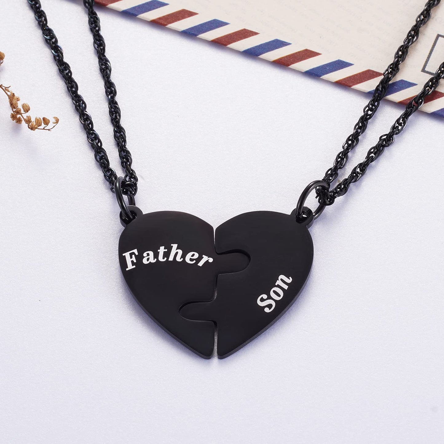 Ralukiia Father and Son Heart Matching Necklace Set for 2 - Son to Dad Father to Sons Graduation Back to School Birthday Jewelry