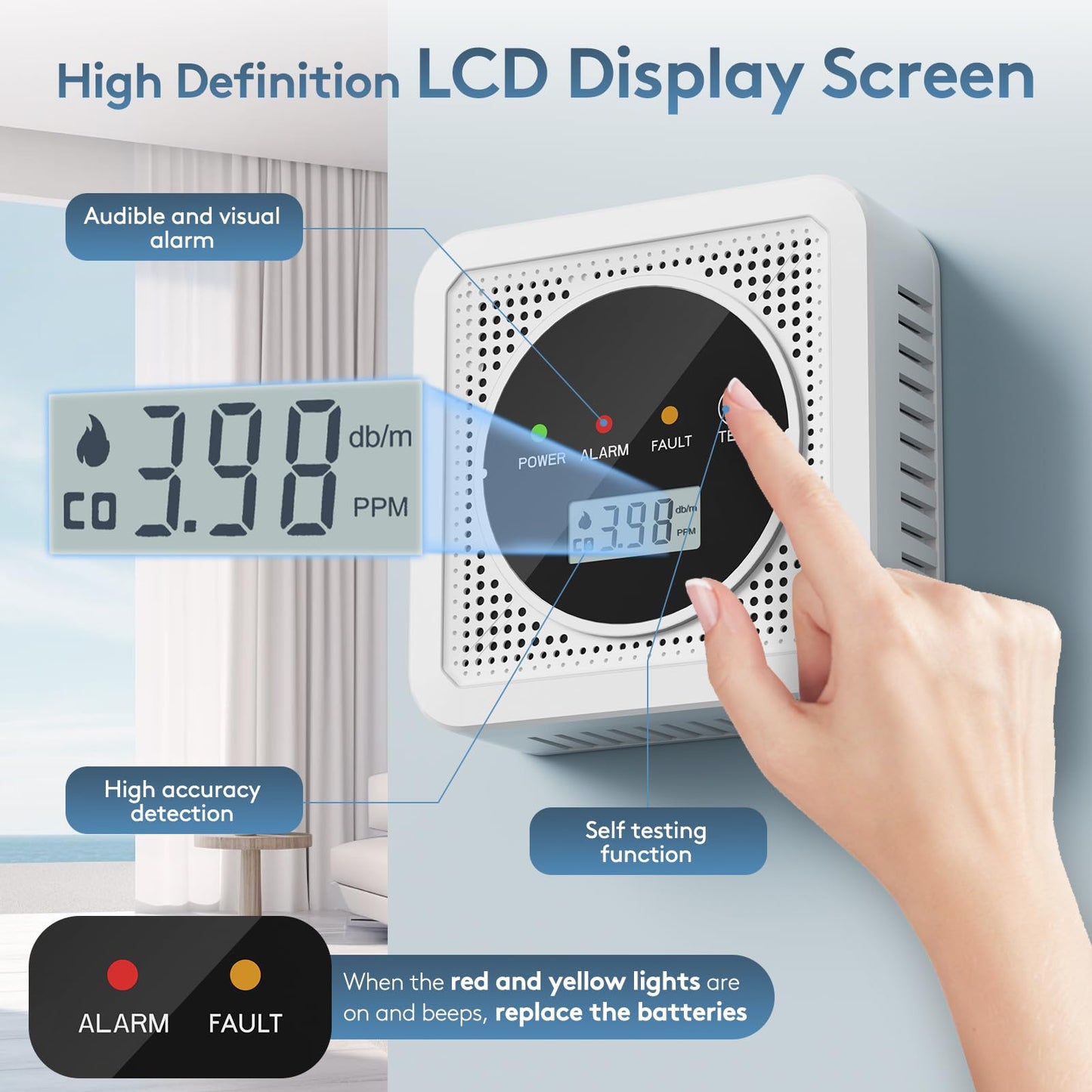 3 Packs, 2-in-1,Smoke Carbon Monoxide Detector,Carbon Monoxide Detector,Smoke Alarm,CO Alarm, 85 db Sound,Battery Powered CO Alarm with LEDs,LCD Digital Screen,Test Button