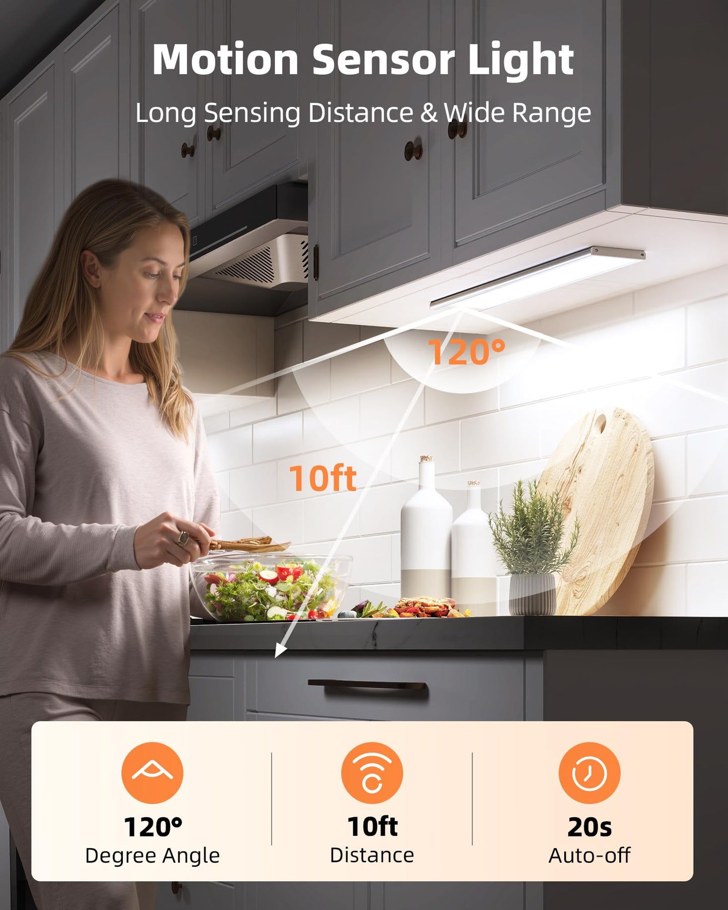 Ezvalo 3000Mah Under Cabinet Lighting Wireless  150Lm Super Bright Motion Sensor Light  Rechargeable Under Counter Lights For Kitchen  Dimmable Closet Light With 3-Inch Ultra-Wide Panel 2Pack