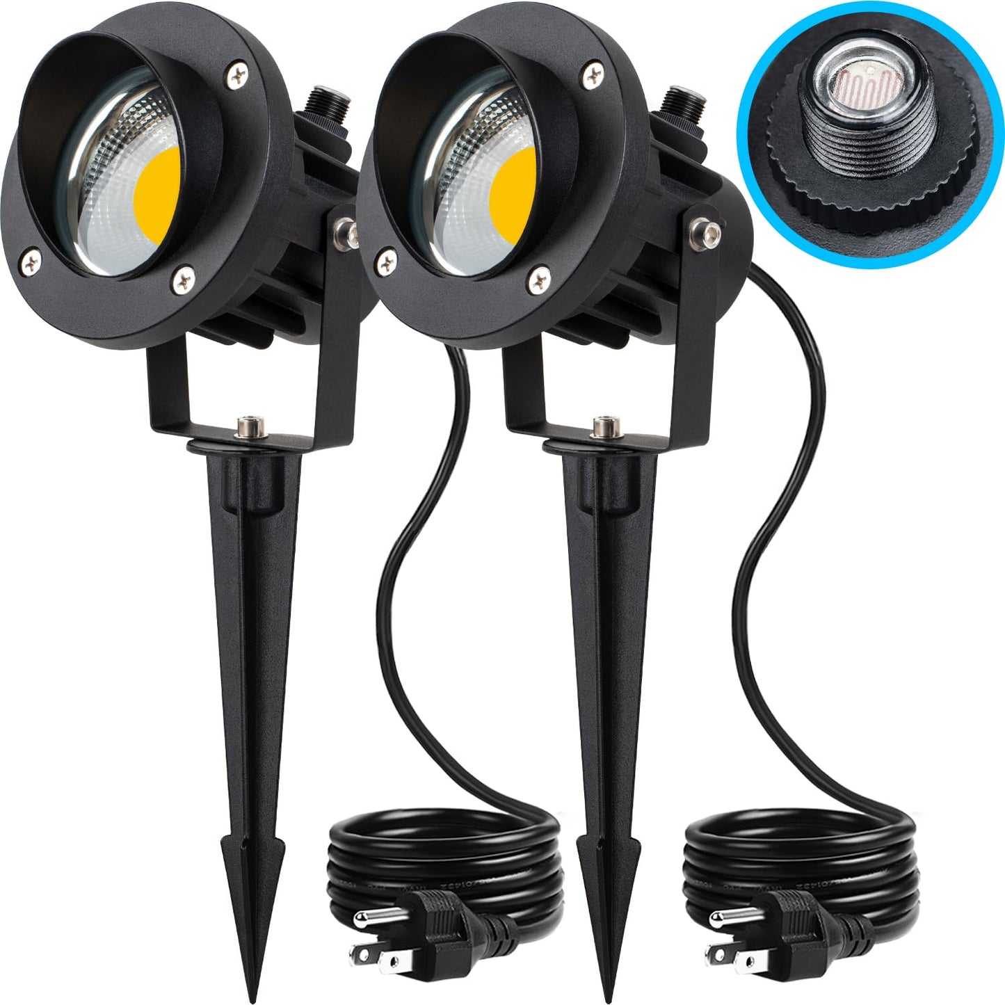 SUNVIE Outdoor LED Spotlight 20W with Dusk to Dawn Sensor, Waterproof, 2 Pack, Warm White, Aluminum