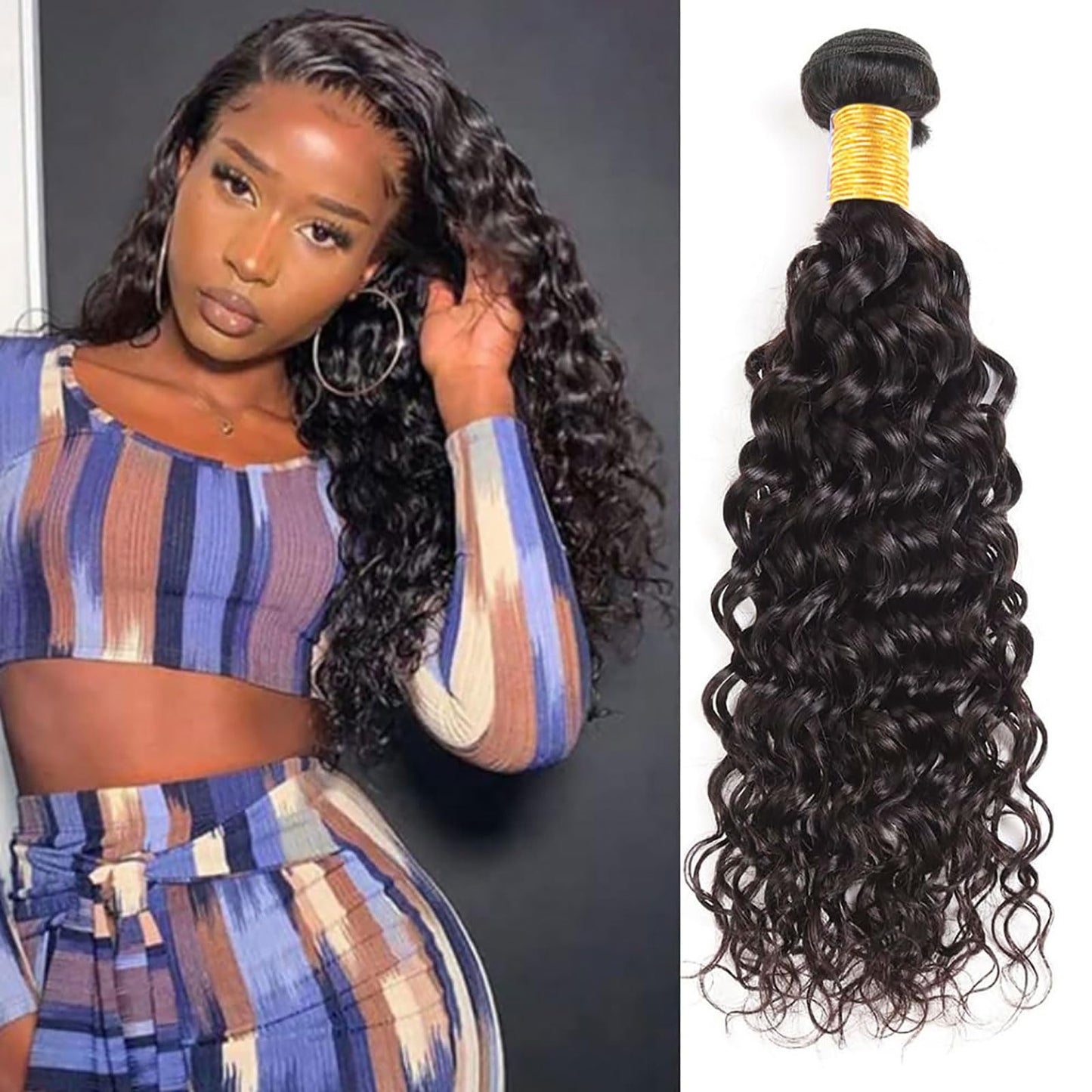 Huarisi Water Wave Human Hair 1 Bundle Wet and Wavy Bundles 100% Unprocessed Virgin Curly Hair Extensions 14 Inch Natural Color