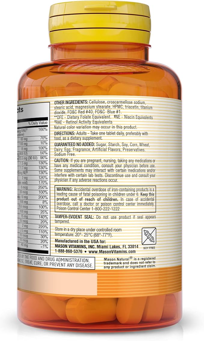 MASON NATURAL Daily Multiple Vitamins with Minerals - 24 Essential Vitamins and Minerals, All in One Multivitamin, Supports Overall Health, 60 Tablets (Pack of 3)
