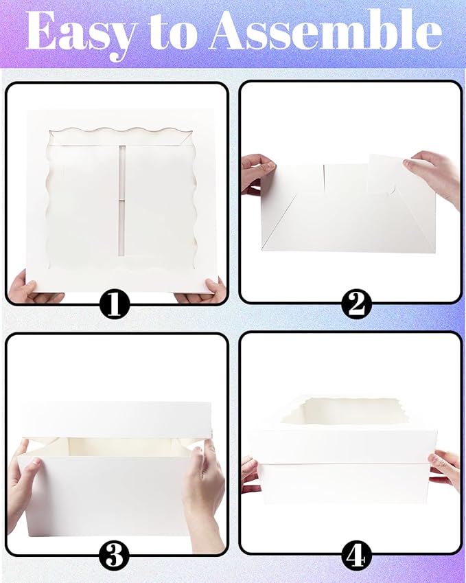 qiqee White 10x10x8 Cake Box, 18 Sets Cake Box with Window ＆ 18 Sets 10" Cake Round Boards, 10inch Cake Containers, 10 Meters Pink Silk Ribbon Includes
