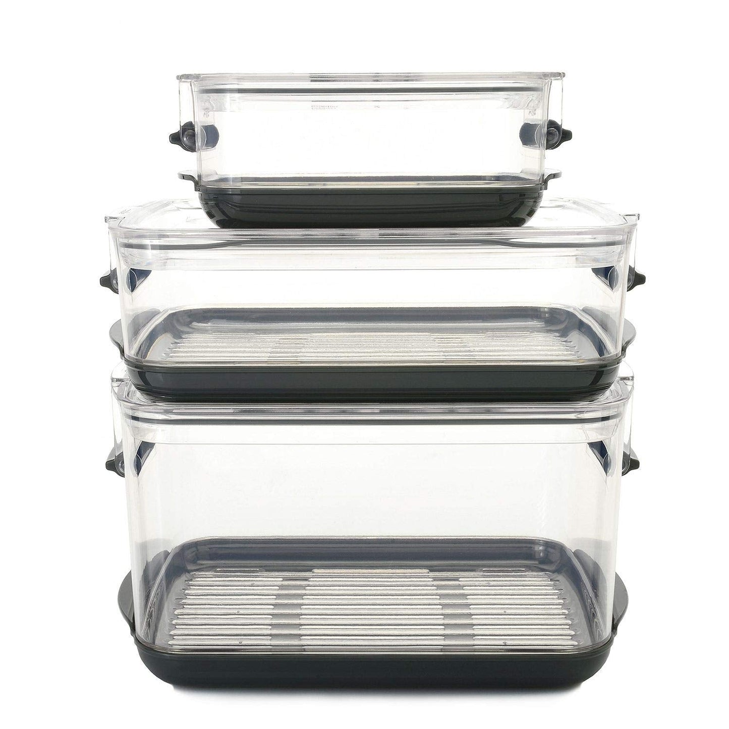 Progressive International Prepworks ProKeeper Food Storage Container Set, 3 Piece, Clear Containers with Gray Sealed Tight Lids