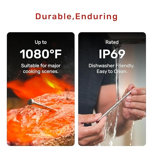 S Pro Wireless Meat Thermometer, Bluetooth Thermometer, Smart Digital Wireless Meat Thermometer with App Control, IP69 Waterproof, Digital Cooking Thermometer for BBQ, Oven, Grill, Smoker