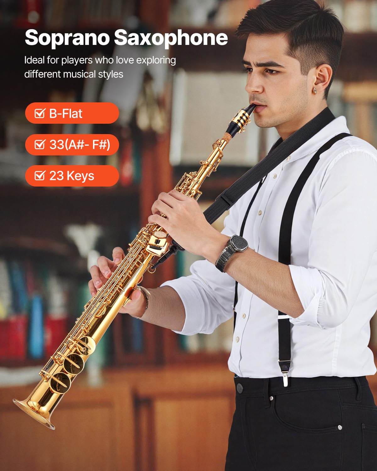 Vevor Straight Soprano Saxophone, B Flat, Brass Saxophone Beginner Kit With Carrying Case, Mouthpiece, Cleaning Cloth Rod, Glove