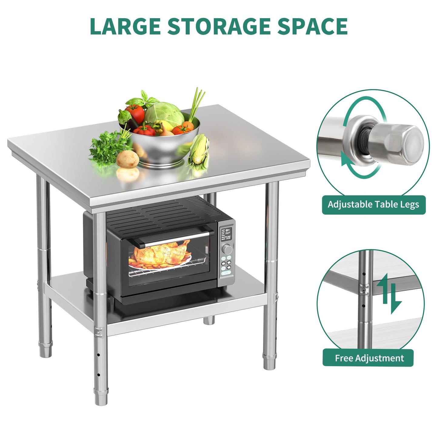 YITAHOME NSF Stainless Steel Table, 30" X 24" Work Table, 2 Shelves Metal Prep Worktable for Home Kitchen Restaurant Garage Warehouse Outdoor