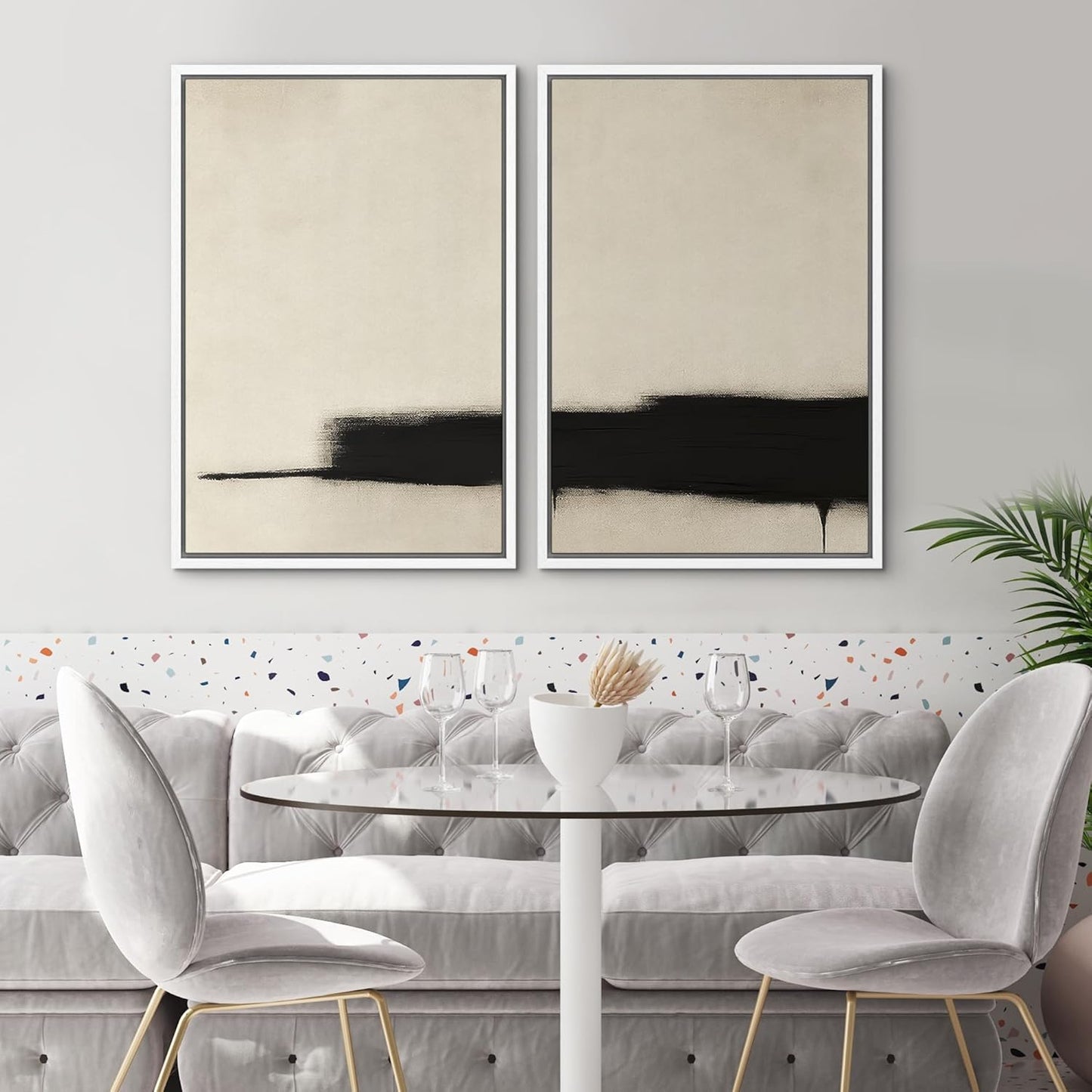 SIGNWIN Framed Wall Art Print Set Minimalist Black Brushstroke Abstract Neutral Beige and Black Illustrations Modern Art Rustic Relax/Calm for Living Room, Bedroom, Office - 16"x24"x2 WHITE