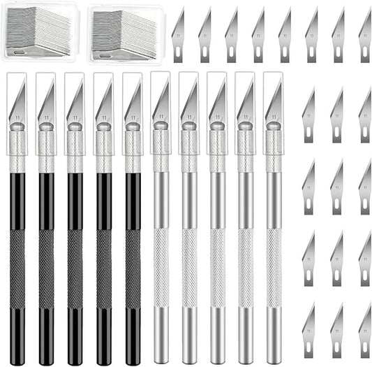 10 PCS Exacto Knife with 20 PCS Spare Sharp Blades, Profession Craft Hobby Knives for DIY, Art, Cutting, Modeling, Scrapbooking and Stencil(Black and Sliver)
